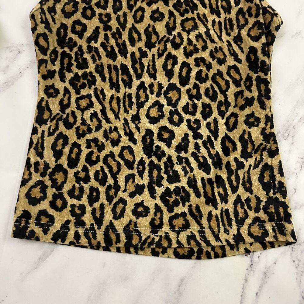 Mad People Womens Vintage Y2k Baby Tank Top Size M Leopard Velvet Animal - Picture 3 of 8